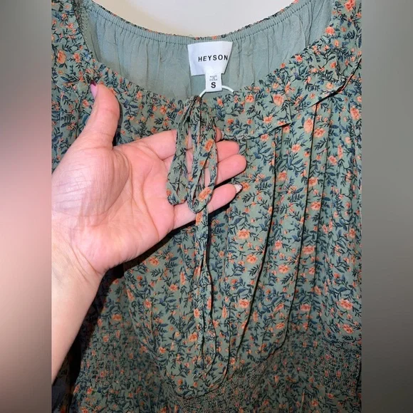 Heyson Floral Smocked Peplum Blouse | Puff Sleeve Boho Top | Size S - Picture 6 of 10